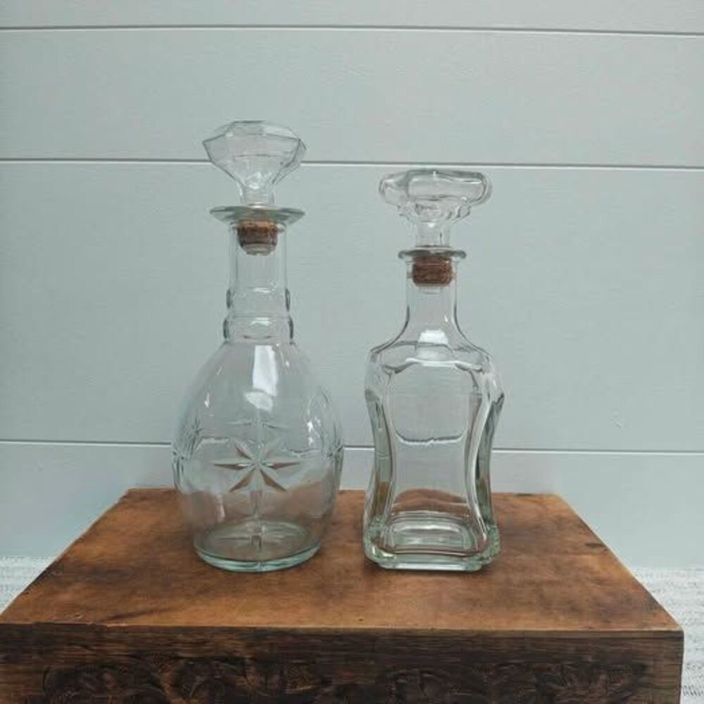 Glass Decanter Set with Cork Stoppers – 2 Piece Clear Glass